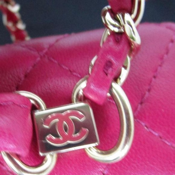 100% AUTHENTIC CHANEL LAMBSKIN QUILTED SMALL HAND TIED TOP HANDLE FLAP BAG - Picture 10 of 16